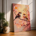 Two love birds perched on flowering branches wall art