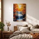 Framed canvas landscape art showing fall forest setting
