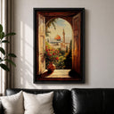 Framed canvas wall art of Masjid Al-Aqsa with Jerusalem window view Boho Islamic decor
