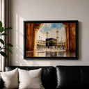 Pilgrims at Kaaba arch view in Islamic home decor