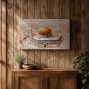 Framed canvas art showing aerial Dome of the Rock motif