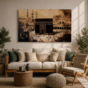 Sacred mosque artwork featuring Kaaba on framed canvas
