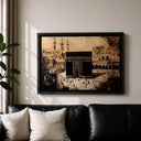 Vintage-inspired Kaaba wall art for living room