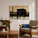 Living space with Kaaba wall art on wall