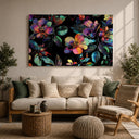 Close-up of blossoms on framed canvas floral artwork