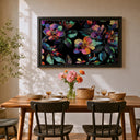 Living room wall with neon botanical watercolor style art