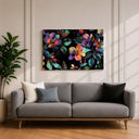 Neon botanical themed wall art on framed canvas