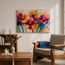 Botanical artwork featuring California poppies on canvas