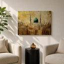 Masjid Nabawi landscape in green tones on canvas