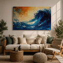Close-up of framed ocean waves on canvas