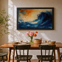 Blue and beige coastal seascape print for living room