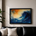 Framed ocean wall art ready to hang in modern living room