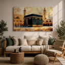 Mecca inspired Islamic art showing Kaaba silhouette