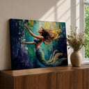 Framed mermaid wall art canvas close-up of impasto waves