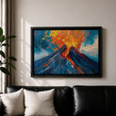 Volcanic landscape canvas print with rich reds and oranges in frame
