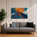 Nature inspired wall art depicting lava eruption on framed canvas