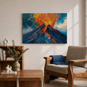 Volcano eruption artwork ready to hang in black framed canvas