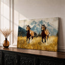 Running horses wall art on framed canvas with mountain landscape