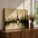 Framed canvas wall art featuring the Eiffel Tower and Paris skyline