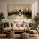 Close-up of Eiffel Tower framed canvas art with vintage tones