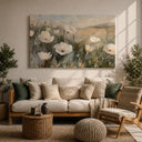 Close-up floral field painting on framed canvas