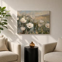 Detailed floral field artwork in rustic frame