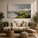 Close-up of impasto brush texture on coastal landscape canvas