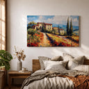 Rustic farmhouse living room with Tuscan wall art display