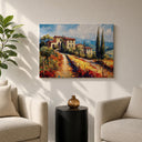 Warm earthy tones in Mediterranean landscape canvas