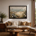 Rustic framed canvas coastal floral art in dining room