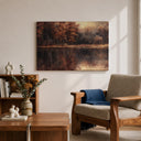 Calm woodland pond scene suitable for living room decor