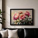 Romantic peony canvas artwork with a warm neutral background