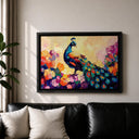 Floral accents and peacock motif in home wall art