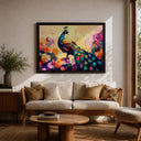 Detail shot of feather texture in peacock wall art