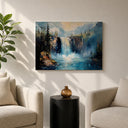 Textured impasto brushwork in waterfall section