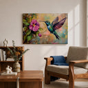 Decorative wall art display featuring hummingbird and tropical foliage