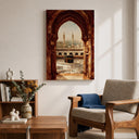 Framed Islamic art depicting Kaaba arch on canvas