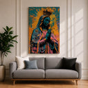 Colorful Virgin of Guadalupe portrait on framed canvas