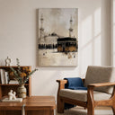 Abstract Islamic Kaaba design on neutral vintage canvas