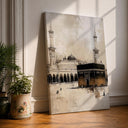 Kaaba framed canvas wall art close-up in neutral tones