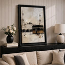 Neutral toned framed canvas with Masjid al-Haram motif