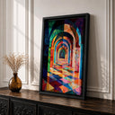 Sacred corridor geometric arch artwork for mosque
