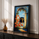 Abstract Islamic Kaaba artwork displayed in a modern living room