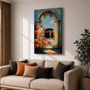 Detail of textures and inks on the framed mosque decor canvas