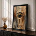Neutral toned Qibla compass canvas print in frame