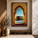 Masjid al-Haram inspired artwork in gold and black