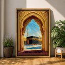 Golden archway artwork on a sleek framed canvas
