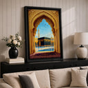 Framed canvas wall art with Kaaba arch design