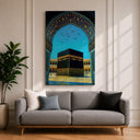 Close-up of intricate Moorish geometric arabesque design on framed canvas