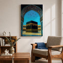 Abstract Islamic wall decor with Kaaba-inspired archway on canvas